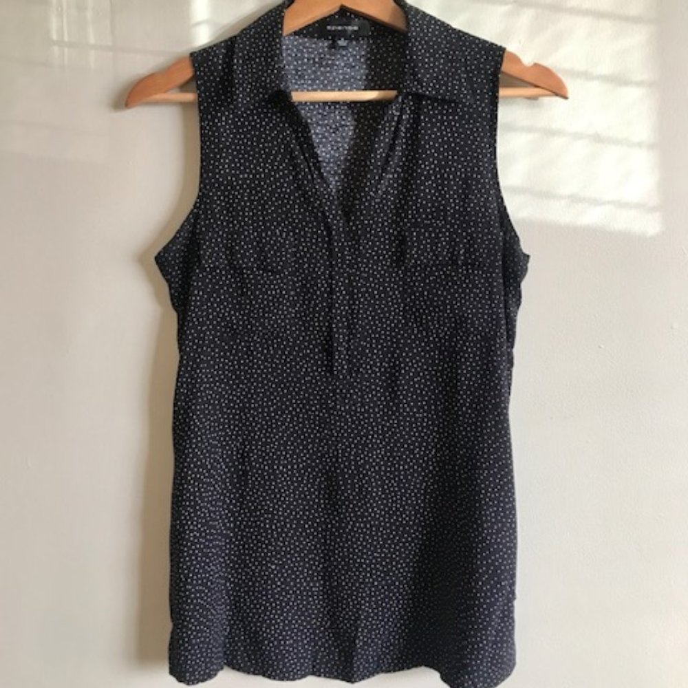 Spense Black & White Polka Dot Sleeveless Blouse, Size S